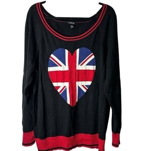 Torrid Union Jack Heart Sweater Black Red White Blue Womens‎ Plus 3X Flag Cotton